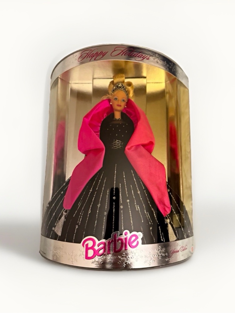 Holiday Barbie 1998 Black Gown with Bright Pink Cape and Silver Tiara